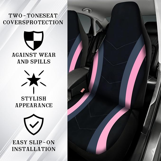 High Back Curved Car Seat Covers,Universal Car Seat Cover Full Set,Plush Steering Wheel Cover,Fit Sedans,Cars,Vans,SUV,Truck (Pink)