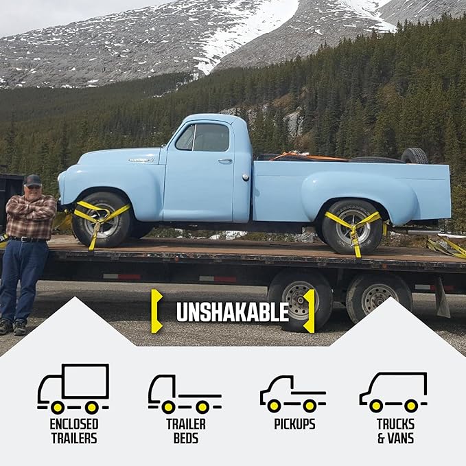 DC Cargo Mall 4 Pack Car Tie Down Straps for Trailers 2" x 10' - 10,000 Lb Working Load Limit - Heavy Duty Tie Down System with Flat Hooks for Hauling Cars, UTVs