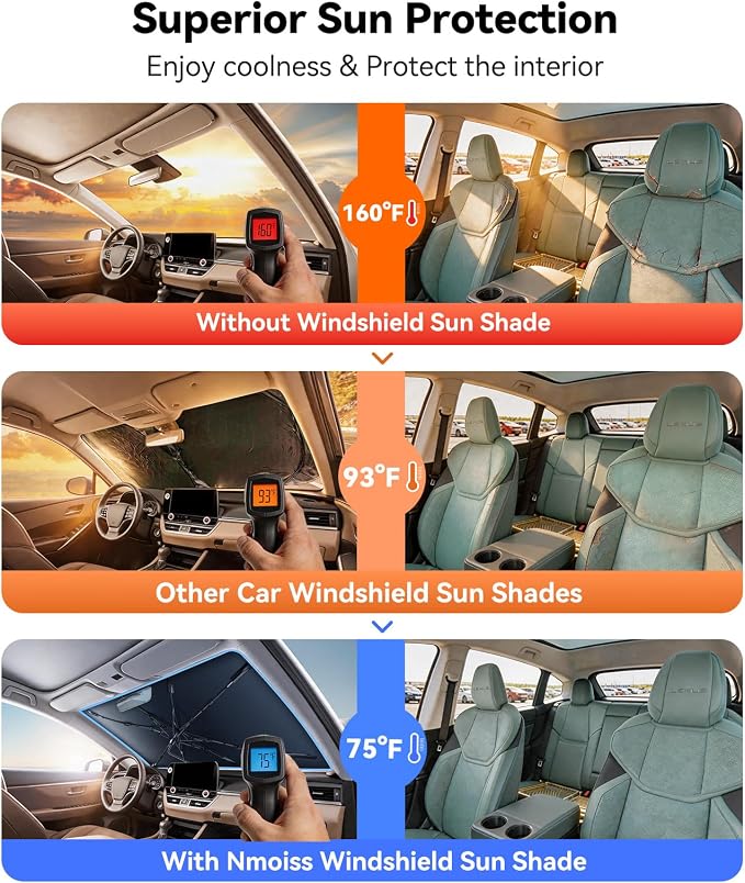 Nmoiss [Vinyl Coating Heat Shield] Windshield Sun Shade Umbrella Custom for Lexus ES, Protect Car from Sun Rays & Heat Damage Keep Cool and Protect Interior