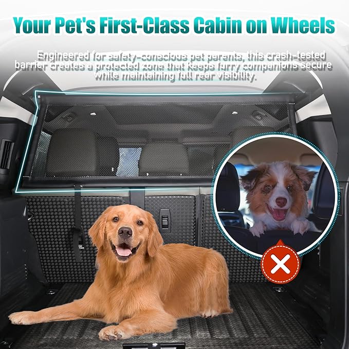 Pet Restraint Net Dog Fence Car Backseat Divider Vehicle Gate Cargo Area Travel Trunk Mesh Net Screen for Land Rover Defender 110 1984-2018 2019 2020 2021 2022 2023 2024 2025+ (Black)