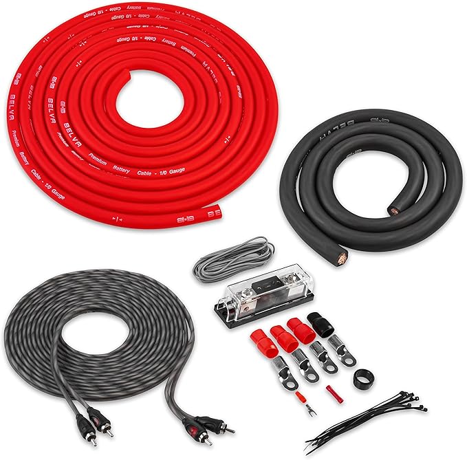 Belva True 1/0 Gauge AWG Premium CCA Complete Amplifier Wiring Kit with OFC 2-Channel RCA Cable - BAK02 RED