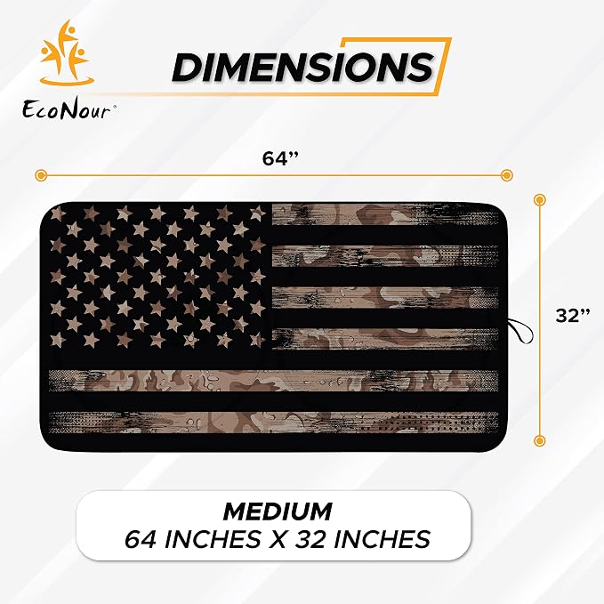 EcoNour 240T Windshield Sun Shade & Window Tint – American Flag & Bald Eagle – UV & Heat Protection for Cars, Interior Cool Trucks, SUVs – Foldable Reflective Sun Visor (64" x 34")