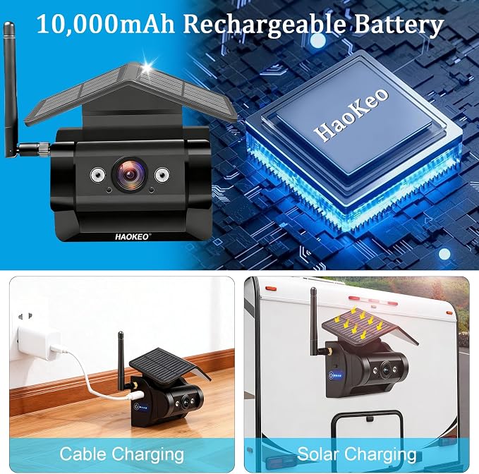 HA7 Magnetic Solar Wireless Backup Camera Rechargeable Battery IP69 Waterproof 1080P Night Vision Rear/Front View WiFi Camera No Wiring for Boat Trailer/RV/Truck/Camper for iPhone Android