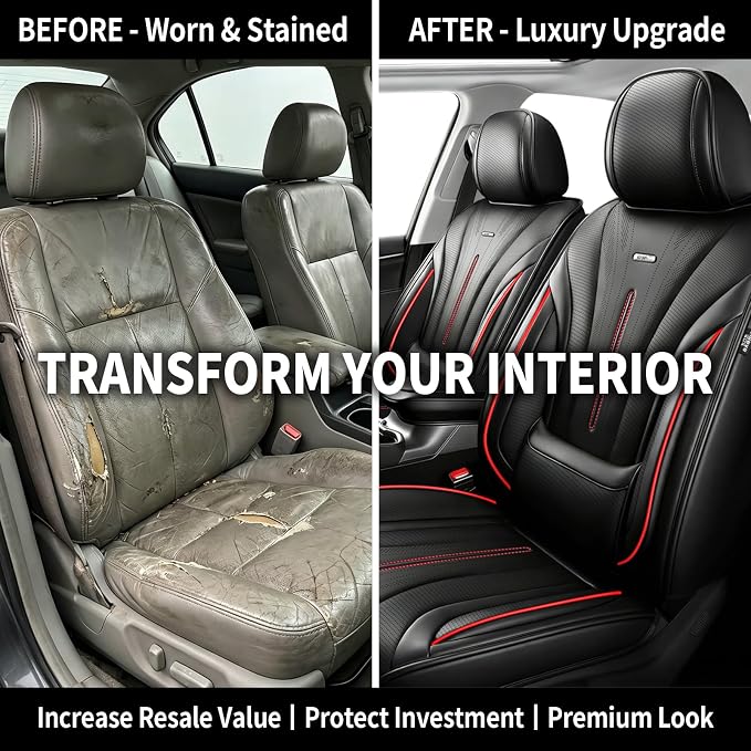 Fit XTS Car Seat Covers (Front Pair) for Cadillac XTS 2013-2019 - Premium Full Coverage Leather, Airbag Compatible & Scratch-Resistant, Waterproof & All Weather Seat Protector, Black