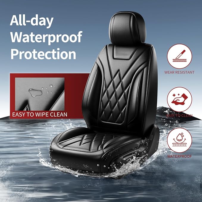 Fit Maverick Car Seat Covers for Ford Maverick 2022-2025 2026 - Luxury Leather, Anti-Slip, All-Weather, Waterproof & Breathable, Airbag Compatible, 2 Front Seats Only (Black)
