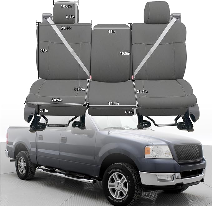 Custom Bench Seat Covers for Ford F150 XLT Super Cab 2004 2005 2006 2007 2008 Heavy Duty Cloth Protector Interior Accessories，Waterproof & Machine Washable - Gray (Front)