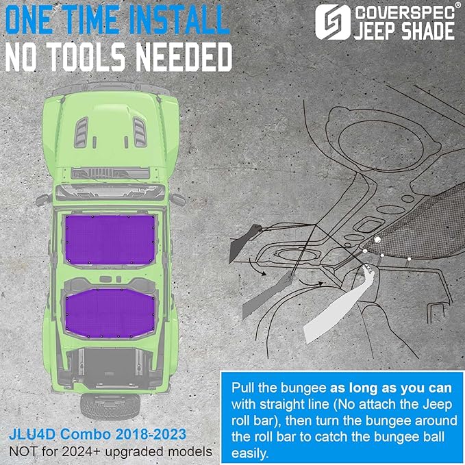 JL Top Sun Shade Roof Compatible with Jeep Wrangler 2 or 4 Door 2018 to 2023 Sunshade Sunroof Blocks UV Wind Noise Purple Mesh for Front and Rear 2 pcs