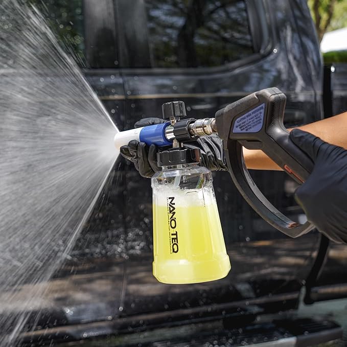 NANOTEQ FoamPro GEN 1.0, Wide Mouth Pressure Washer Foam Cannon, 1 Liter, 1/4 Inch Quick Connector, Adjustable Nozzle, Thick Soap Foaming Gun for Car Washing and Detailing