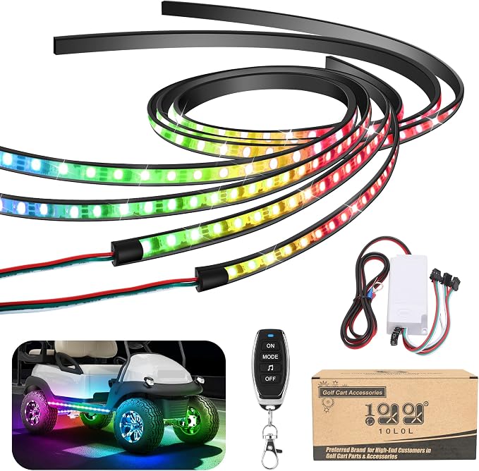 10L0L Golf Cart Underglow LED Light Strip Kit,Neon Underbody Lights,24 Modes,Wireless Remote,Sound-Active,Water-Resistant,and 4 Flexible Tubes Included