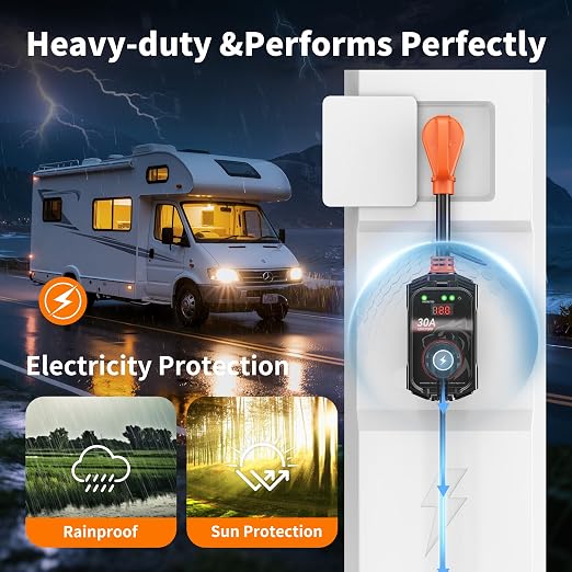Vehiker 16000 Joules-RV Surge Protector 30 Amp with Display, RV Power Surge Voltage Protection, RV Adapter Plug for Camper, Circuit Analyzer for Travel Trailers with Waterpoof Cover