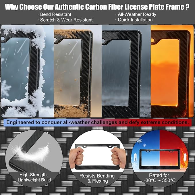 Real Carbon Fiber License Plate Frame 5PCS Gift Set, Car Accessories with RFID Blocking Carbon Fiber Pattern Wallet, Keychain, Cup Holder Mats & Tire Valve Caps, Screw Caps, Rattle-Proof Pad