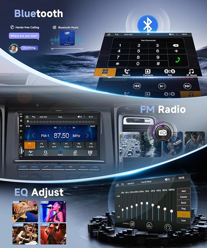 Single Din Car Stereo with Wireless Carplay Android Auto, 7 Inch Touch Screen Car Stereo 1 Din with Backup Camera Car Radio Support Mirror Link Bluetooth 5.0 FM USB EQ Steering Wheel Control
