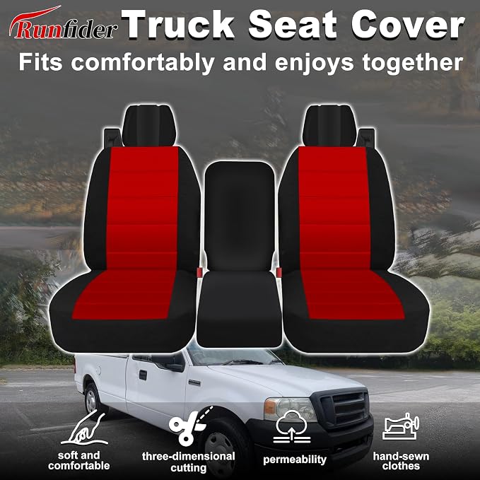 Custom 40/20/40 Split Bench Seat Covers for Ford F150 XL/Standard Cab 2004 2005 2006 2007 2008 Heavy Duty Cloth Protector Interior Accessories，Waterproof & Machine Washable - Red