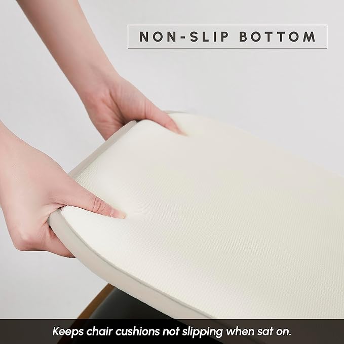 Elegant Comfort Chair Cushion Covers with Ties and Non Skid Rubber Backing-Thick Memory Foam - Soft Cushion Pad- Rounded Square Seat Cover- 16 x 16 Inches - Set of 4 Thatch Textured Pattern, Cream
