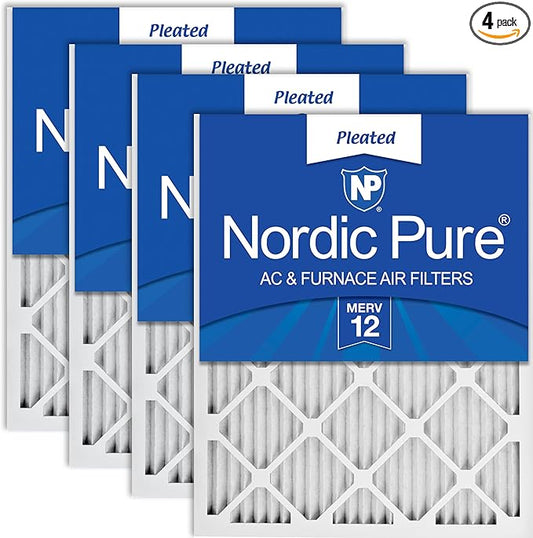 Nordic Pure 25x25x1 (Actual Size: 24 1/2 x 24 1/2 x 3/4) Pleated MERV 12 Air Filters 4 Pack