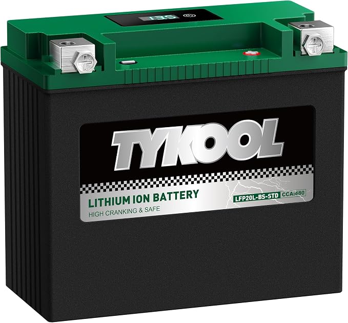 TYKOOL LFP20L-BS-STD Lithium Battery, Replaces YTX20L-BS 65989-97C, 480CCA 8Ah Fits for Motorcycle ATV UTV PWC, Compatible with Harley Davidson Softail Fat Boy V-Rod Heritage Classic, Digital Readout
