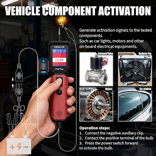 P100 Plus Automotive Power Circuit Probe Tester,12V 24V Car Automotive Diagnostic Test Tool, Digital Volt Ohm Meter W/Overload Protection, Circuit Fault Finder w/ 40FT Cable & Angled Screen