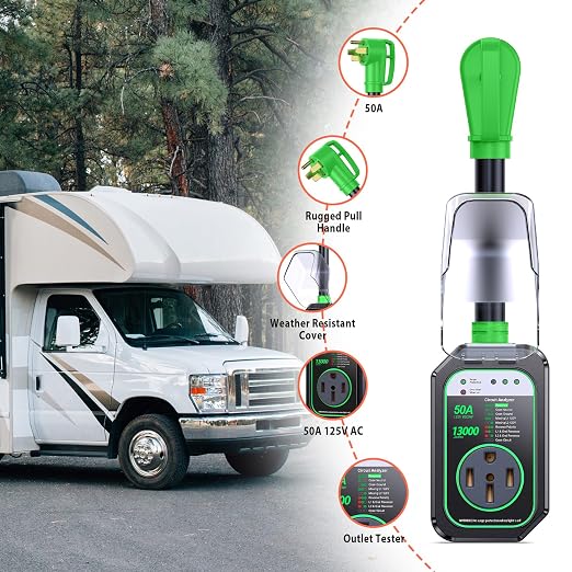 GEARGO 50 Amp RV Surge Protector, 𝟐𝟎𝟐𝟔 𝐍𝐄𝐖 Auto Shutoff IP68 50 Amp RV Surge Protector, High-Energy Protection & Temperature Control, Full Circuit Analyzer for Travel Trailers