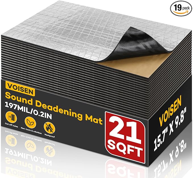 VOISEN Sound Deading Material for Cars,197 mil(5mm) 21 sqft Sound Deadening,Aluminum foil Foam Sound Deadener,Noise Insulation and Vibration Dampening Material 19 Pcs