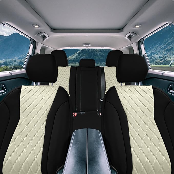 FH Group Custom-Fit Car Seat Covers Specifically Made for 2021-2026 Nissan Rogue, Full Set Beige Ultraflex Neoprene Waterproof Automotive Seat Cover