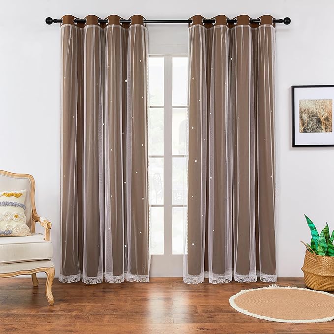 XiDi Black Out Curtains for Girls Bedroom Decor, Unicorn Curtains for Kids Room, Blackout Curtains for Living Room 72 inchs Long 52 inches Wide 2 Panel Brown