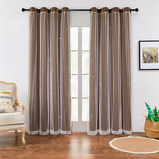 XiDi Black Out Curtains for Girls Bedroom Decor, Unicorn Curtains for Kids Room, Blackout Curtains for Living Room 72 inchs Long 52 inches Wide 2 Panel Brown