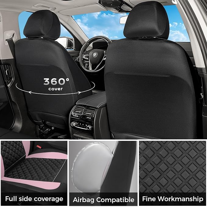 FLORICH Seat Covers, Front Seat Covers 2 PCs, Automotive Seat Cover for Cars, Luxury Leather Universal Seat Cover Accessories Fit for Most Cars SUV Truck Sedans(Pink)