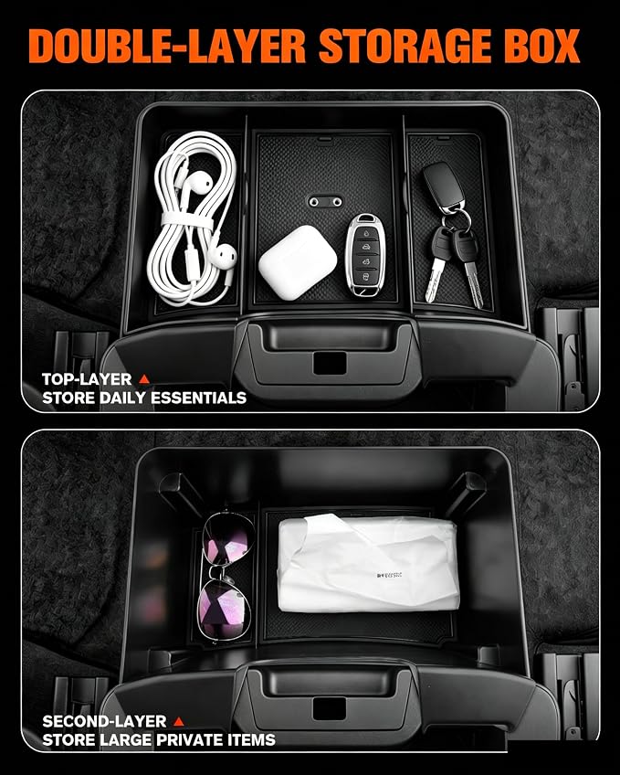 LFOTPP 2-in-1 Hanging Organizer Box for 2019-2026 Chevy Silverado & GMC Sierra 1500|2020-2026 Chevy Silverado &Sierra 2500HD 3500HD Center Console Organizer Accessories(Split-Bench Folding Seat Only)