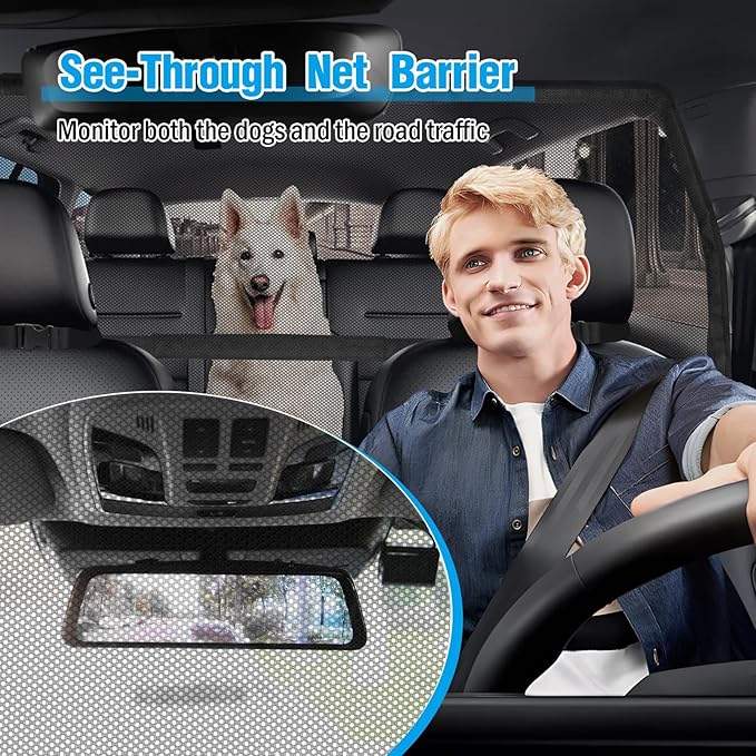 Dog Barrier for SUV Truck,56" Car Divider for Pet, SUV Dog Barrier for Cargo Area,Back Seat Car Gate with See Through Net Mesh