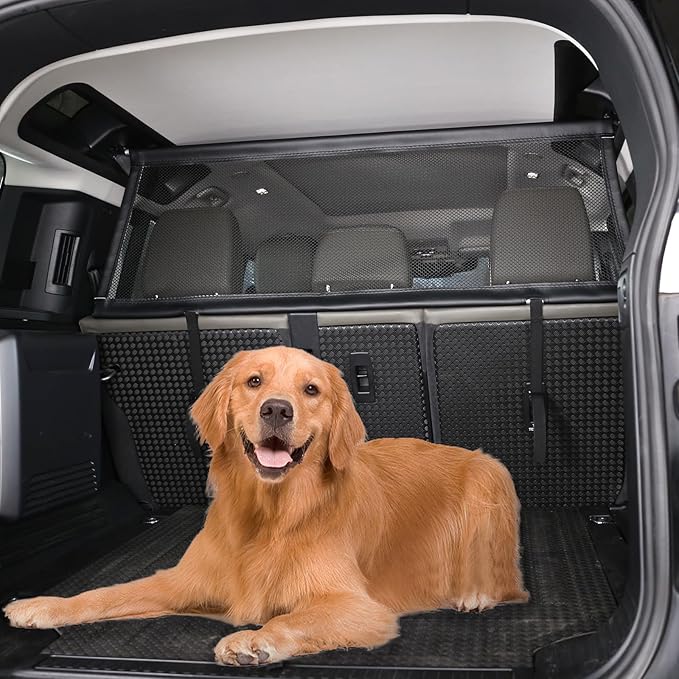 Pet Restraint Net Dog Fence Car Backseat Divider Vehicle Gate Cargo Area Travel Trunk Mesh Net Screen for Land Rover Defender 110 1984-2018 2019 2020 2021 2022 2023 2024 2025+ (Black)