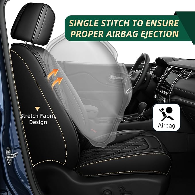 Seat Covers Fit for Jeep Compass 2012-2025 2026: Faux Leather Seat Cushion - Front Seat Covers - Non-Slip Waterproof Automotive Seats Covers (2 Front Set, Black)
