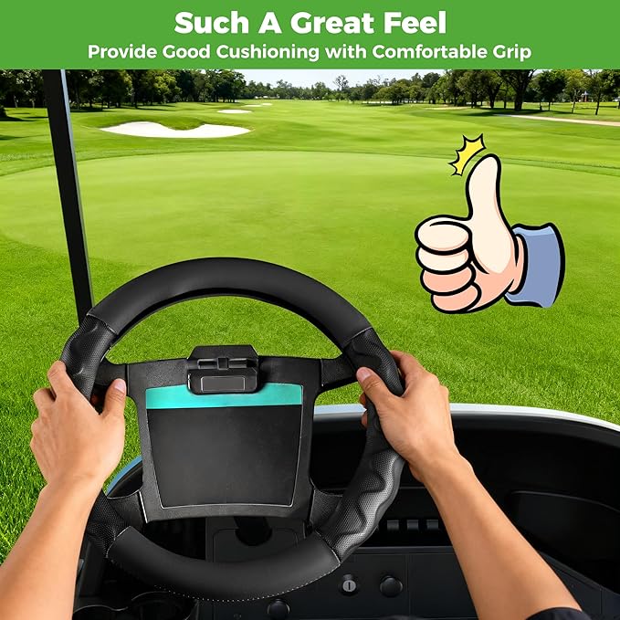 10L0L Golf Cart 14" Steering Wheel Cover for Club Car DS Precedent and Yamaha Models, Breathable Rubber Leather Materials,Good Texture Nice Look（Black）
