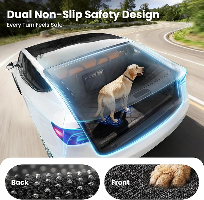 REEVAA SUV Cargo Liner for Dogs, Full Coverage Non-Slip Cargo Cover with Cushioned Sides to Protect Your Dog, Waterproof & Durable, Machine Washable Trunk Protector Mat (L, Black)