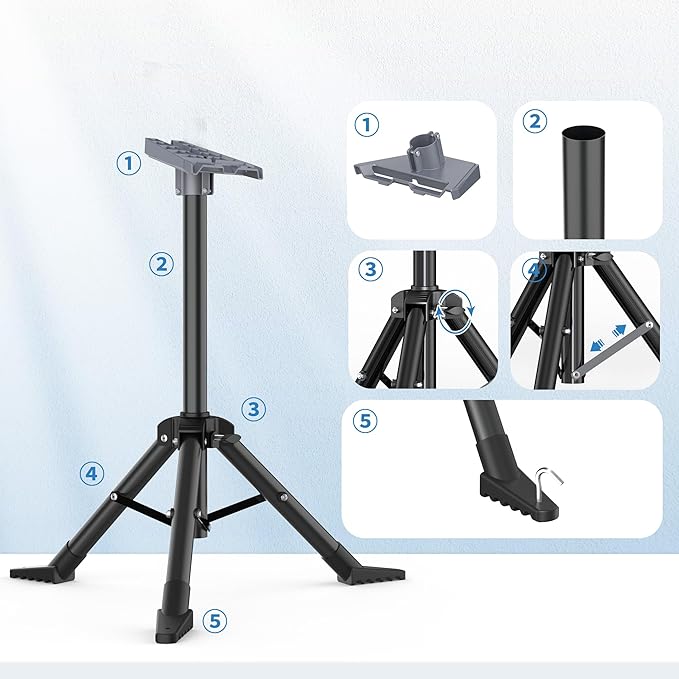 Tripod Stand for Starlink Standard Gen 3/ Standard 4/ Standard 4 X with Pipe Adapter, Outdoor Portable Starlink Mounting Kit for Camping and RV Travel