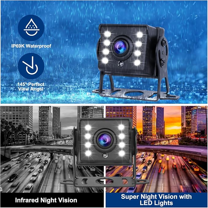 Backup Camera AHD 7'' 1080P Reverse Rear View Back up Cameras System Kit Monitor with HD Night Vision Waterproof IP69K DIY Guide Line Vehicle Backup Camera for Trucks/RV/Trailer/Van/Bus/Skid Steer.