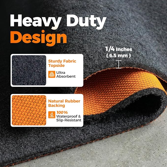 Heavy Duty Oil Spill Mat, 1/4" Thick, Garage Floor Mat for Under Car, 32" X 32", Waterproof, Rubber Backing Protects Floor, Reusable, Absorbs All Types of Spills, Oil Absorbent Pads (Black)