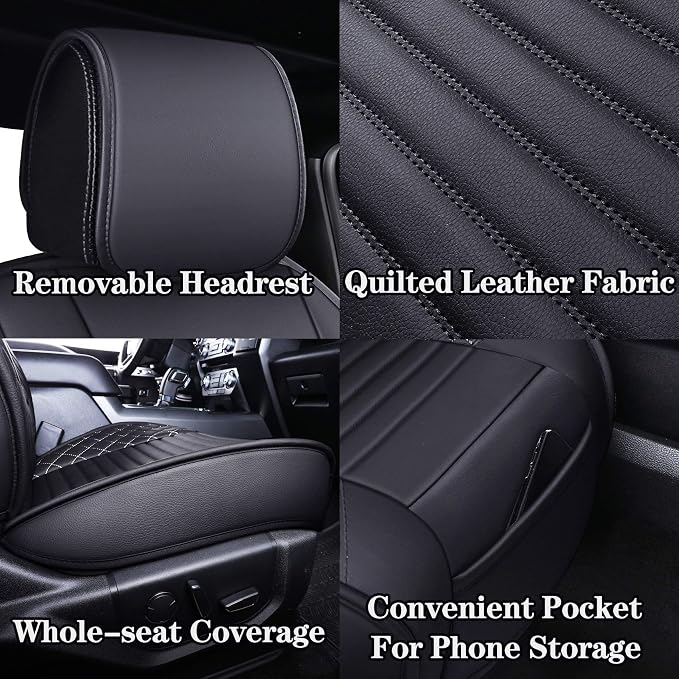 Aierxuan 2 Front Seat Covers 2009-2026 Ford F150 Truck Pickup Crew Regular Extended Cab Waterproof Leather Seat Protectors Custom Fit for 2017-2026 F250 F350 F450(2 PCS Front, Black-White)