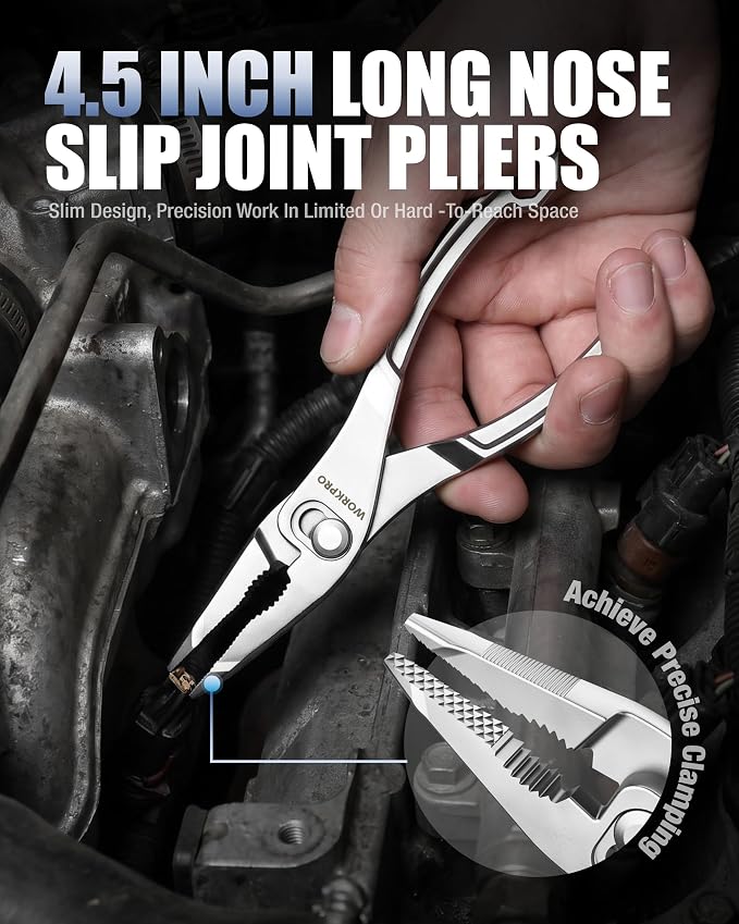 WORKPRO 4-Piece Mini Pliers Set with Pouch, Includes 4-Inch Plier Wrench & Slip Joint & Water Pump Pliers & 4.5-Inch Long Nose Slip Joint Plier, Adjustable Pliers/Pocket Plier/EDC Tool Gift for Man