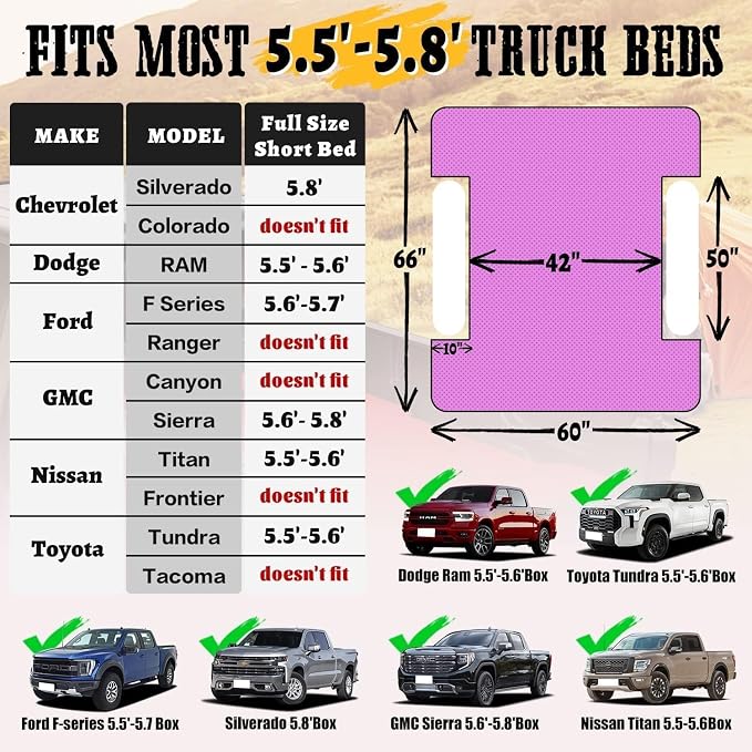 Umbrauto Truck Bed Air Mattress: Inflatable Pickup Camping Mattress for 5.5-5.8ft Full Size Short Bed, Blow Up Pick Up Truck Tent Air Bed for Outdoor Travel