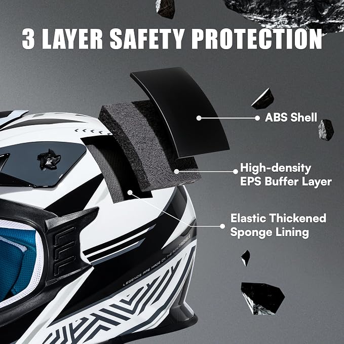 TRIANGLE Adult Dirt Bike Helmet Full Face Motorcycle Helmets with Adjustable Goggles & Gloves - DOT/FMVSS-218 Certified Motocross Helmet for Off-Road ATV BMX UTV