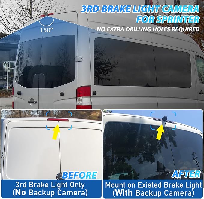 EWAY 3rd Third Brake Light Sprinter Backup Camera for Mercedes Benz Sprinter Volkswagen VW Crafter Vans 2007-2019 Roof Mount Reversing Camera Top Rear Brake Light IR Super Night Vision Rearview Camera