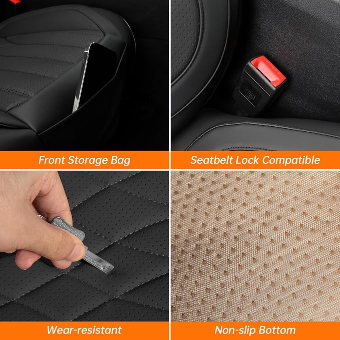 Full Coverage Car Seat Covers Full Set Waterproof, Luxury Leather Automotive Seat Covers Car Seat Protector, Front & Rear Seats Cover Sets Universal Fit for Most Vehicles Sedans SUVs, Black