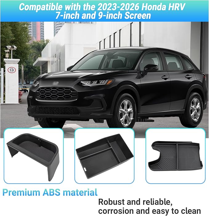 Center Console Organizer Compatible with 2023-2026 Honda HRV Accessories, Armrest Tray, Console Bottom Storage Box and Dashboard Organizer Box, Fits both Honda HR-V 7-inch and 9-inch Screen