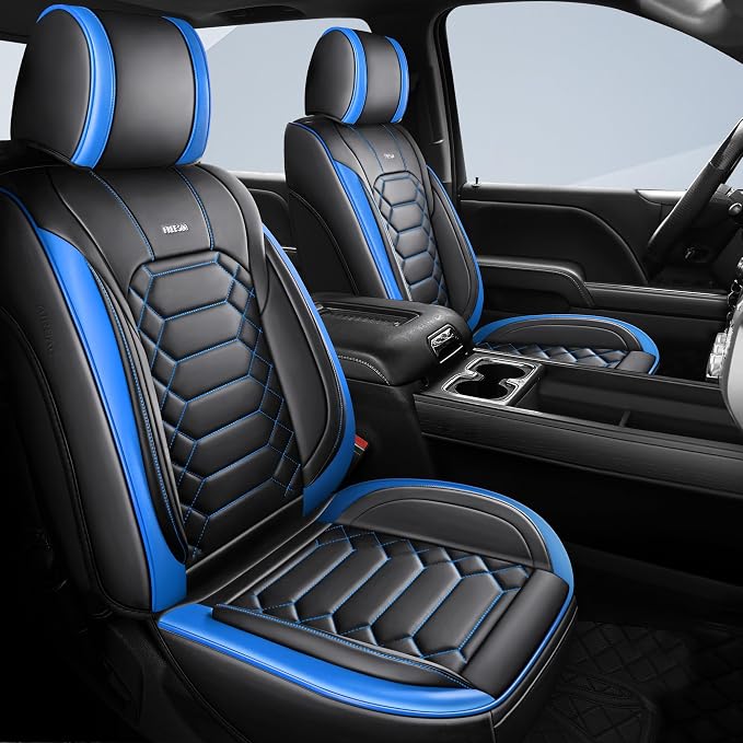 FREESOO for Silverado 2014-2018 2 Front Seat Covers, Fit for Chevy Silverado GMC Sierra 1500 2500 3500 Crew Cab Waterproof Truck Seat Covers BlackBlue