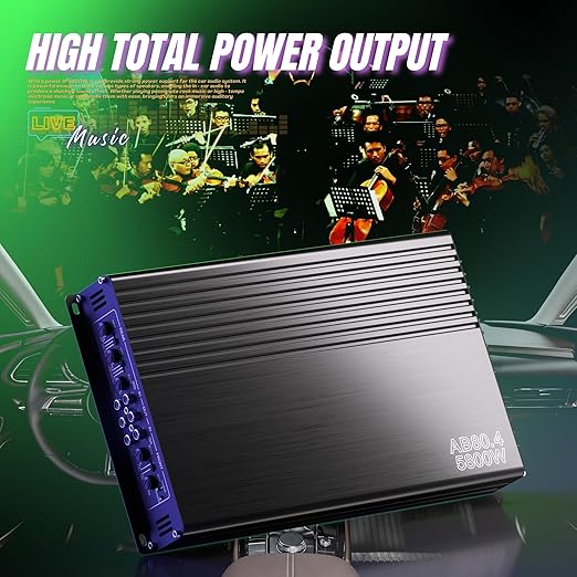 4-Channel Car Audio Amplifier, 5800W 12V Stereo Audio Car Subwoofer, Compact Subwoofer AMP for Car Truck Vehicle Audio Enhancement, 4x120W RMS Power Output 92dB Easy to Install