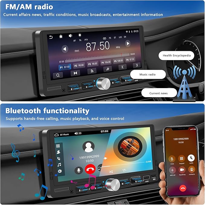 Single Din Touchscreen Radio with Wireless Apple CarPlay & Android Auto, 6.9" IPS Car Stereo with Bluetooth, Mirror Link, FM/AM,EQ, USB/Type-C, SWC, HD Backup Camera, Microphone for Car Audio Upgrade