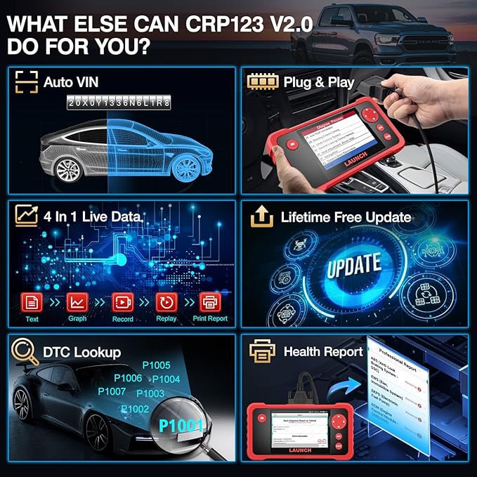 LAUNCH CRP123 V2.0 OBD2 Scanner-2026 New Model Engine/ABS/SRS/Transmission Diagnostic Scan Tool SRS Airbag Code Reader,3 Reset Oil Service/Throttle Relearn/SAS Reset,Lifetime Free Update