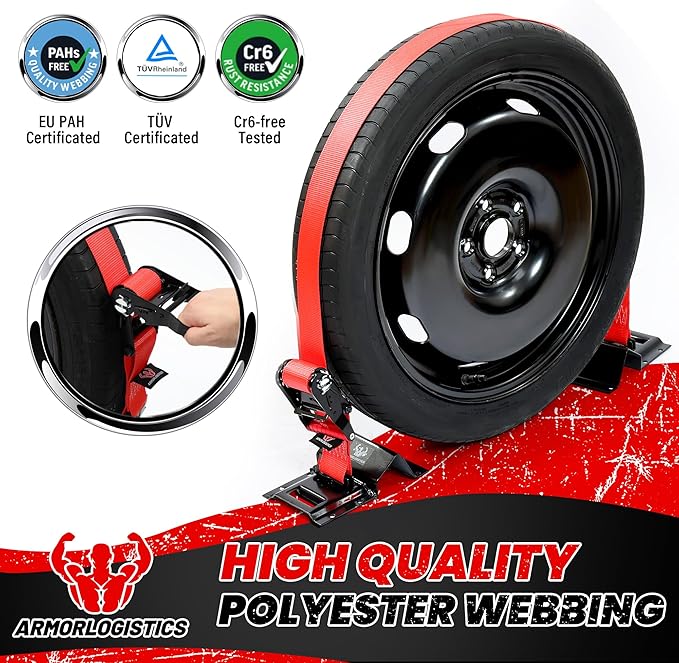 Wheel Chock Tie Down Kit, 4 Pack Heavy Duty Trailer Tire Straps Kit for ATV, UTV, Lawn Mower, 4,400lb Max Break Strength