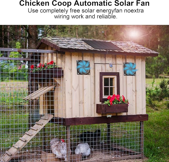 Solar Fan, 30W Solar Fan for greenhouses, Small Chicken coops, and pet Houses. IPX7 Waterproof Solar Panel Fan kit