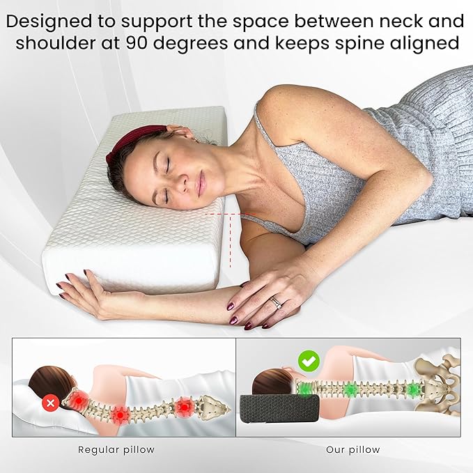 24x12x5 Pillow Cube for Side Sleepers with 2 Pillow Cases(White & Gray) Memory Foam- Medium Firm Design Ideal for Neck,Shoulder Pain Relief & Cervical Support - Made of Odorless Fabric
